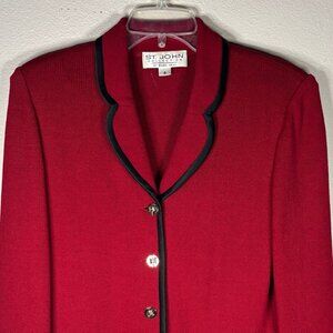 St. John Red & Black 3-Piece Knit Suit | Jacket Sz 6 • Skirt Sz 2 • Pants Sz 4 |